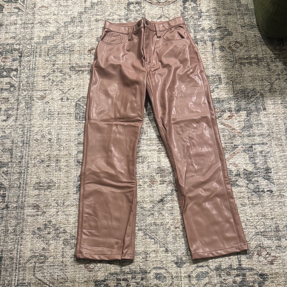 Abercrombie and Fitch 90s Straight Ultra High Rise Pink Leather Pants (Size 28)